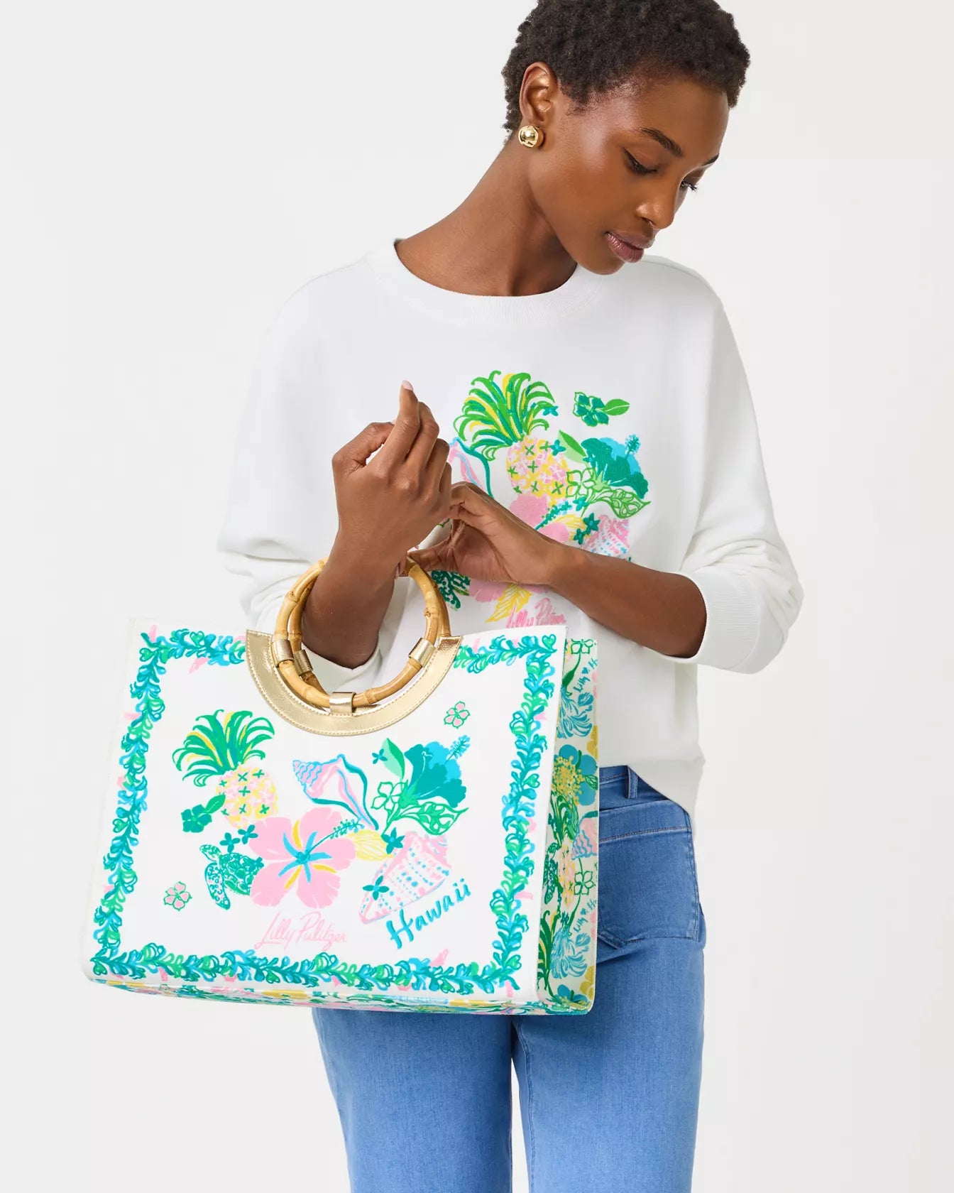Ballad Cotton Sweatshirt - Resort White Hawaii Destination Graphic