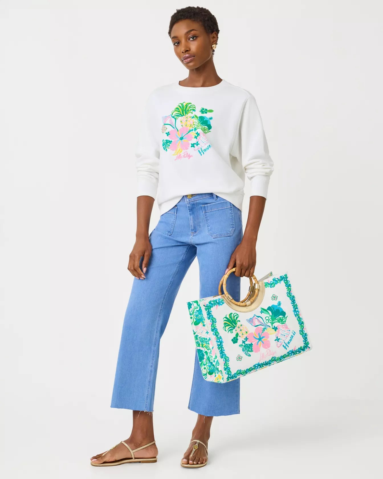 Ballad Cotton Sweatshirt - Resort White Hawaii Destination Graphic