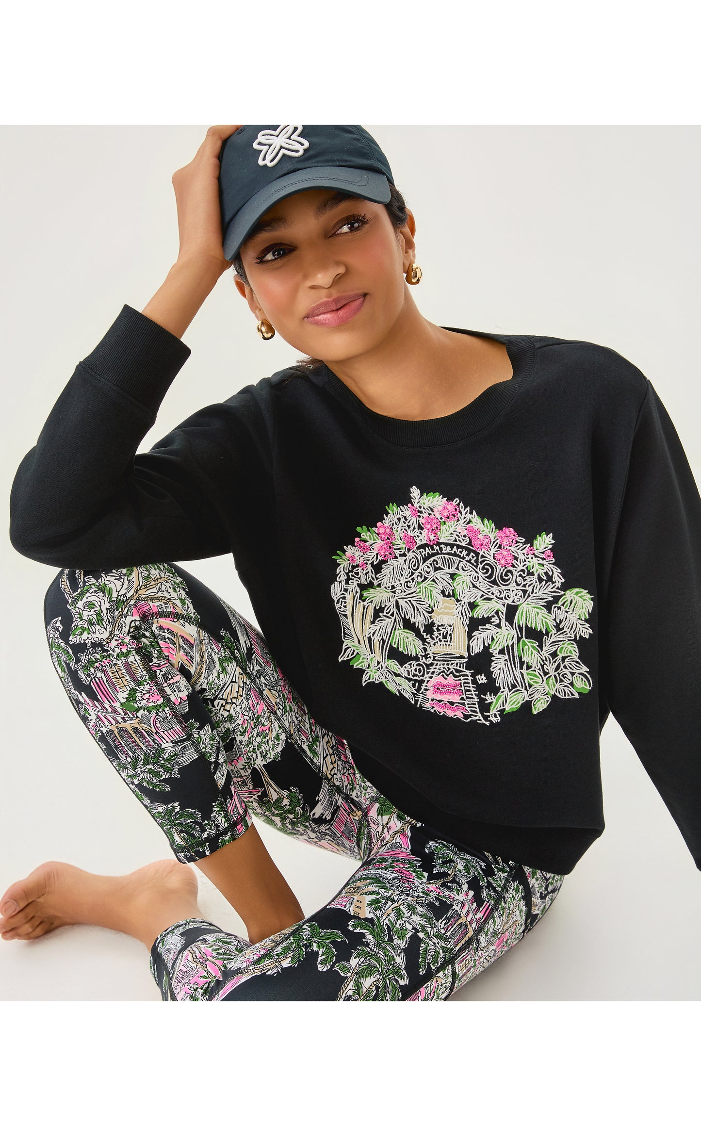 Ballad Long Sleeve Sweatshirt - Noir Palm Beach Toile