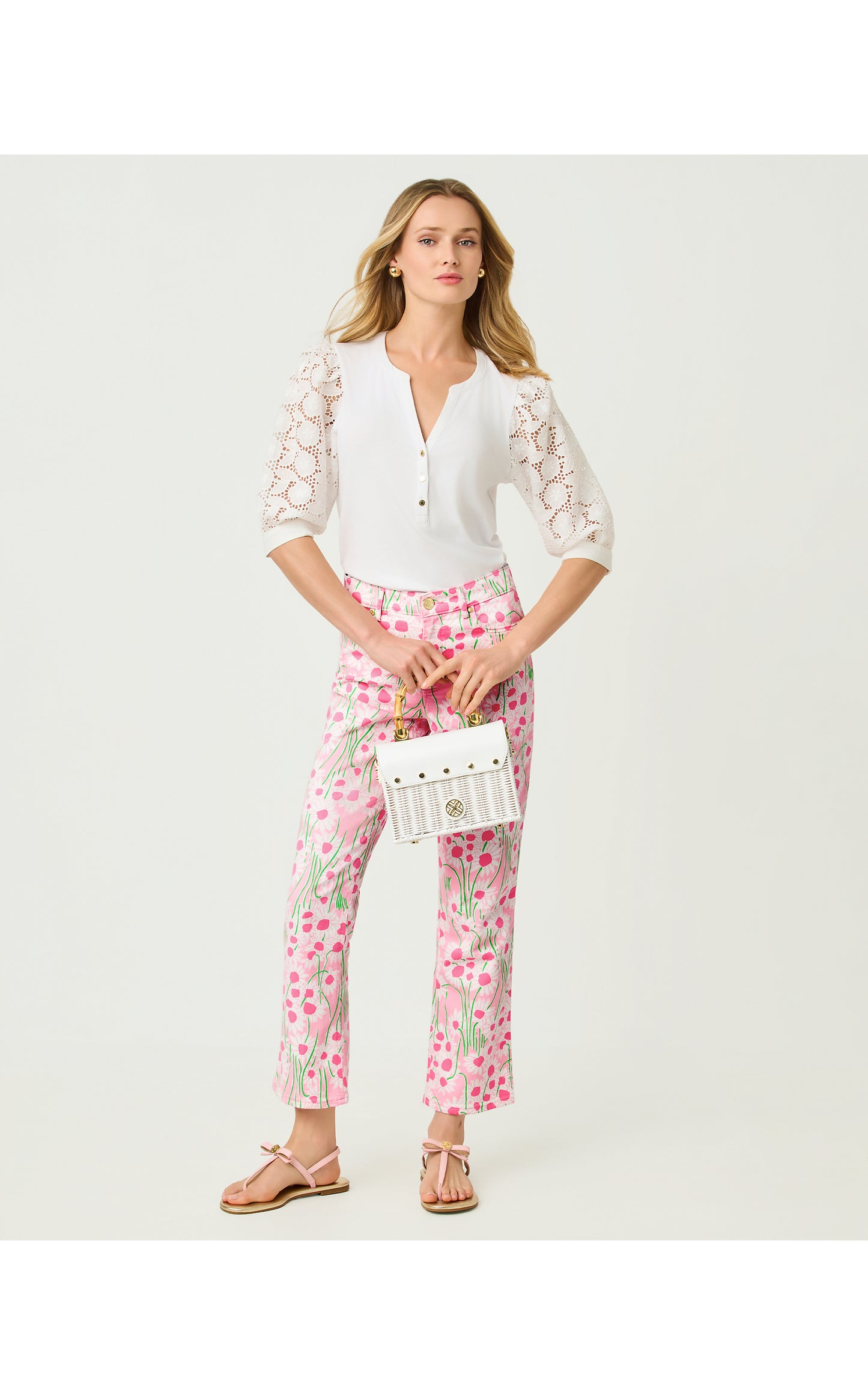 27" Annet High Rise Crop Flare Jean - Conch Shell Pink Sunny Daisies