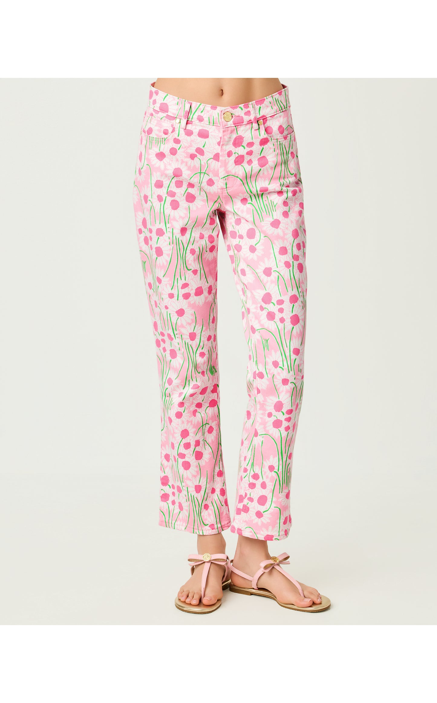 27" Annet High Rise Crop Flare Jean - Conch Shell Pink Sunny Daisies