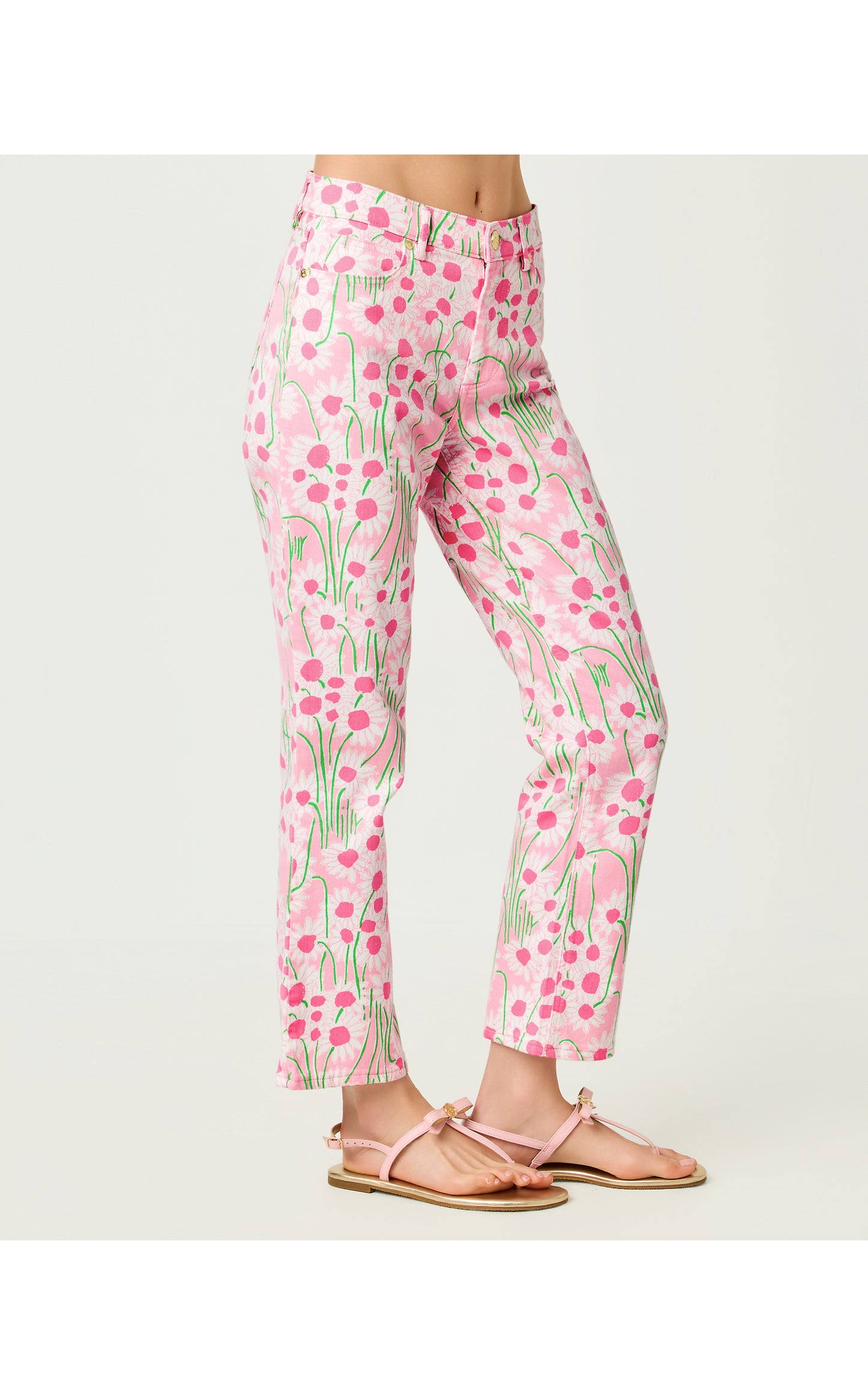 27" Annet High Rise Crop Flare Jean - Conch Shell Pink Sunny Daisies