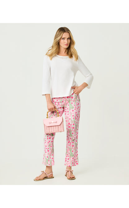 27" Annet High Rise Crop Flare Jean - Conch Shell Pink Sunny Daisies