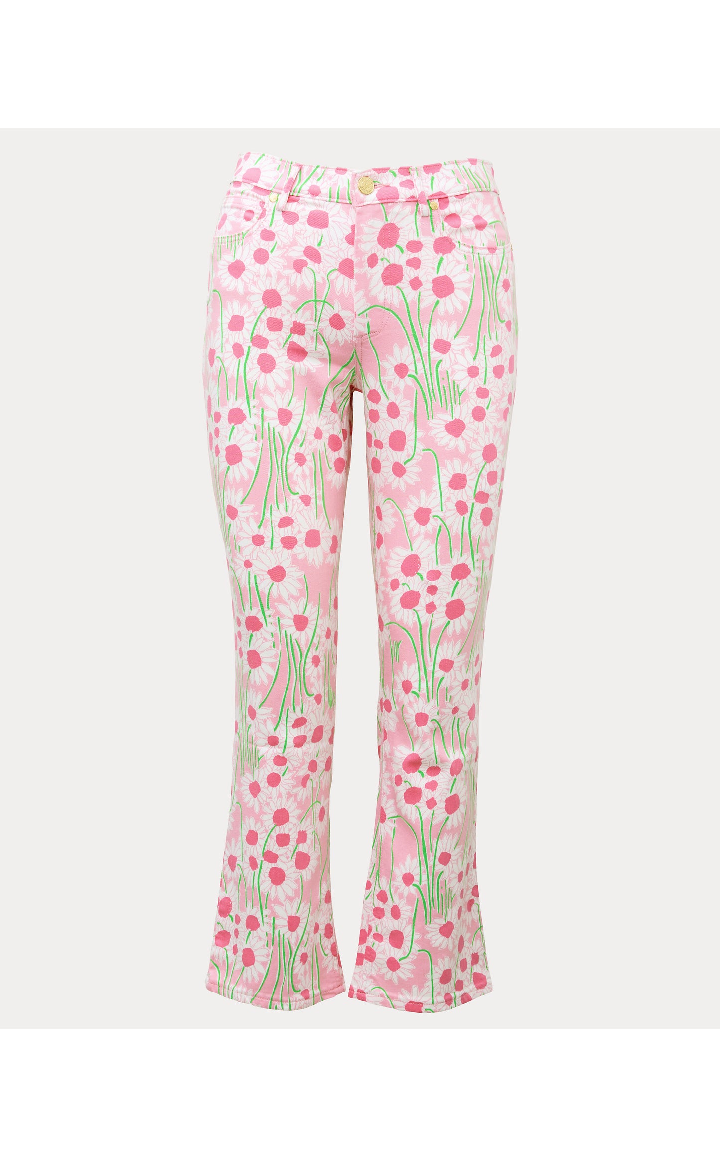 27" Annet High Rise Crop Flare Jean - Conch Shell Pink Sunny Daisies