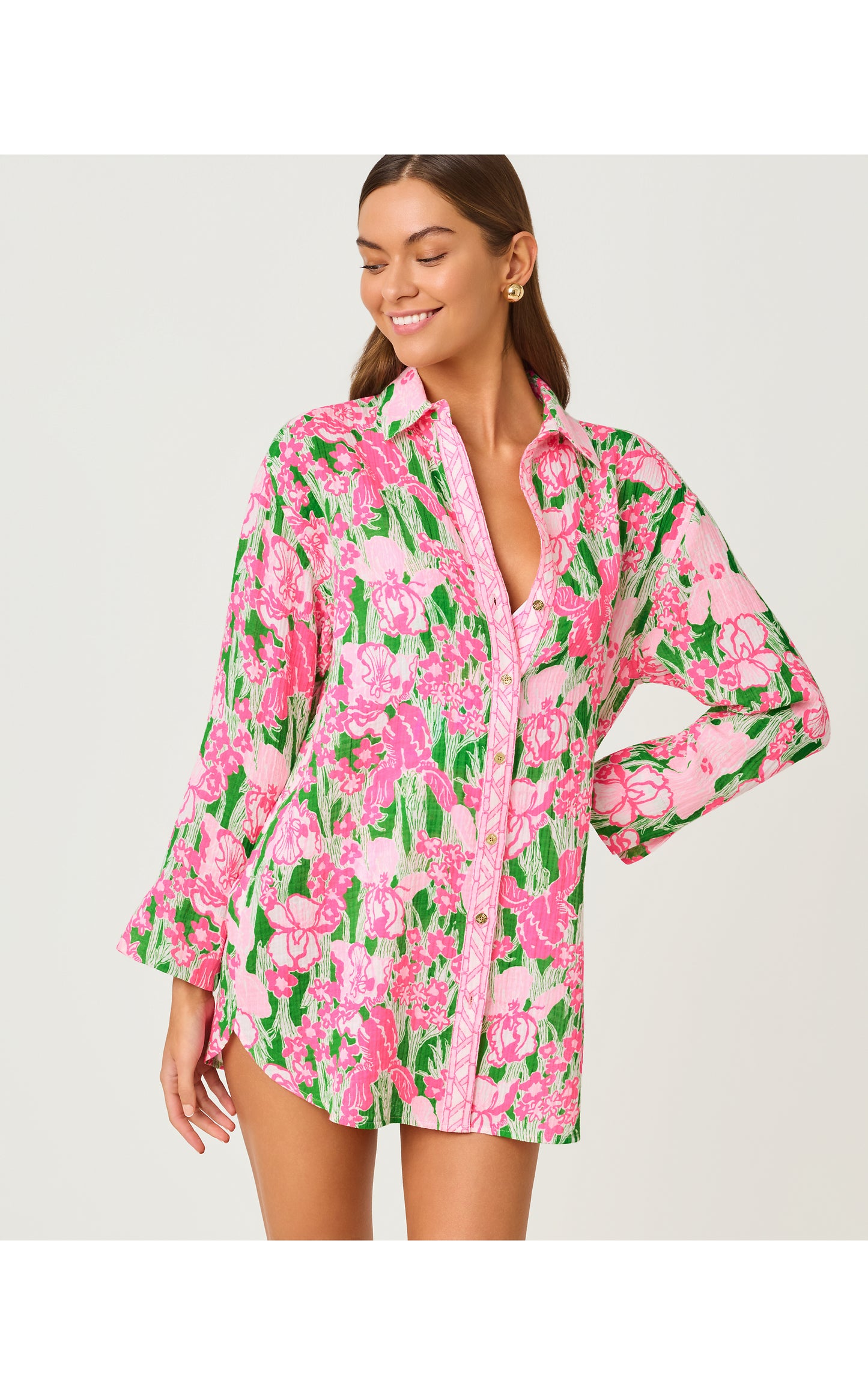 Kwitney Long Sleeve Cotton Cover-Up - Putting Green Hannah Engineered Coverup