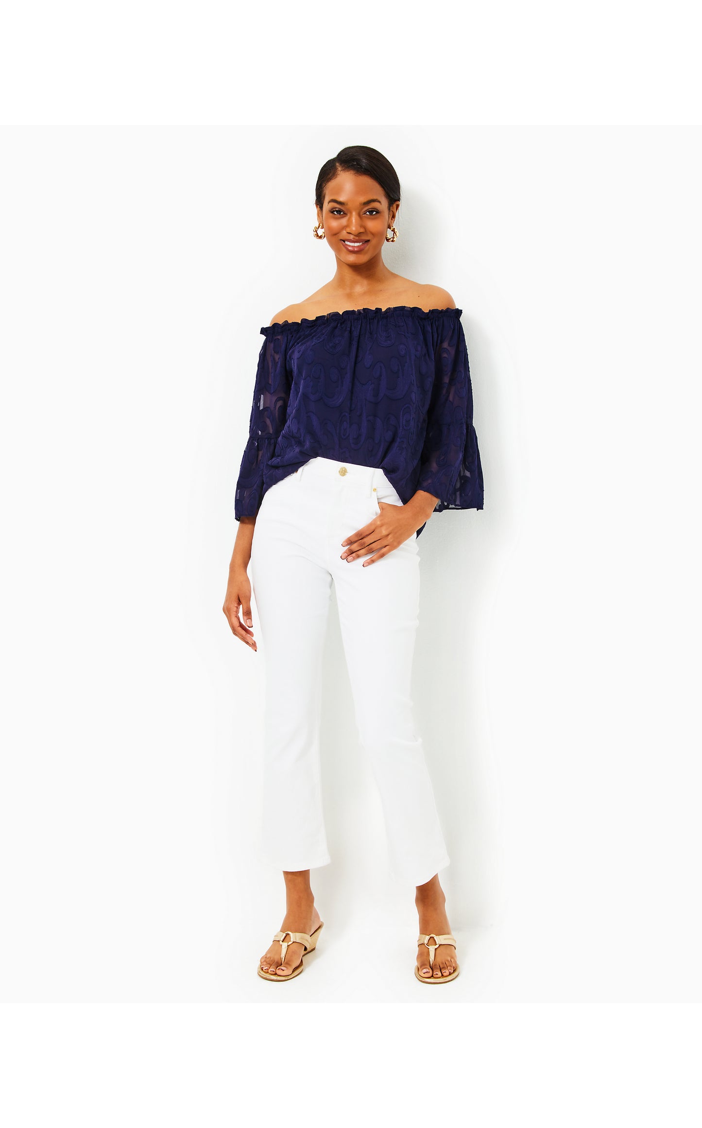 Annet High Rise Crop Flare Pant - Resort White