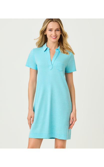 UPF50+ Dune Short Sleeve Dress - Heathered Capri Blue
