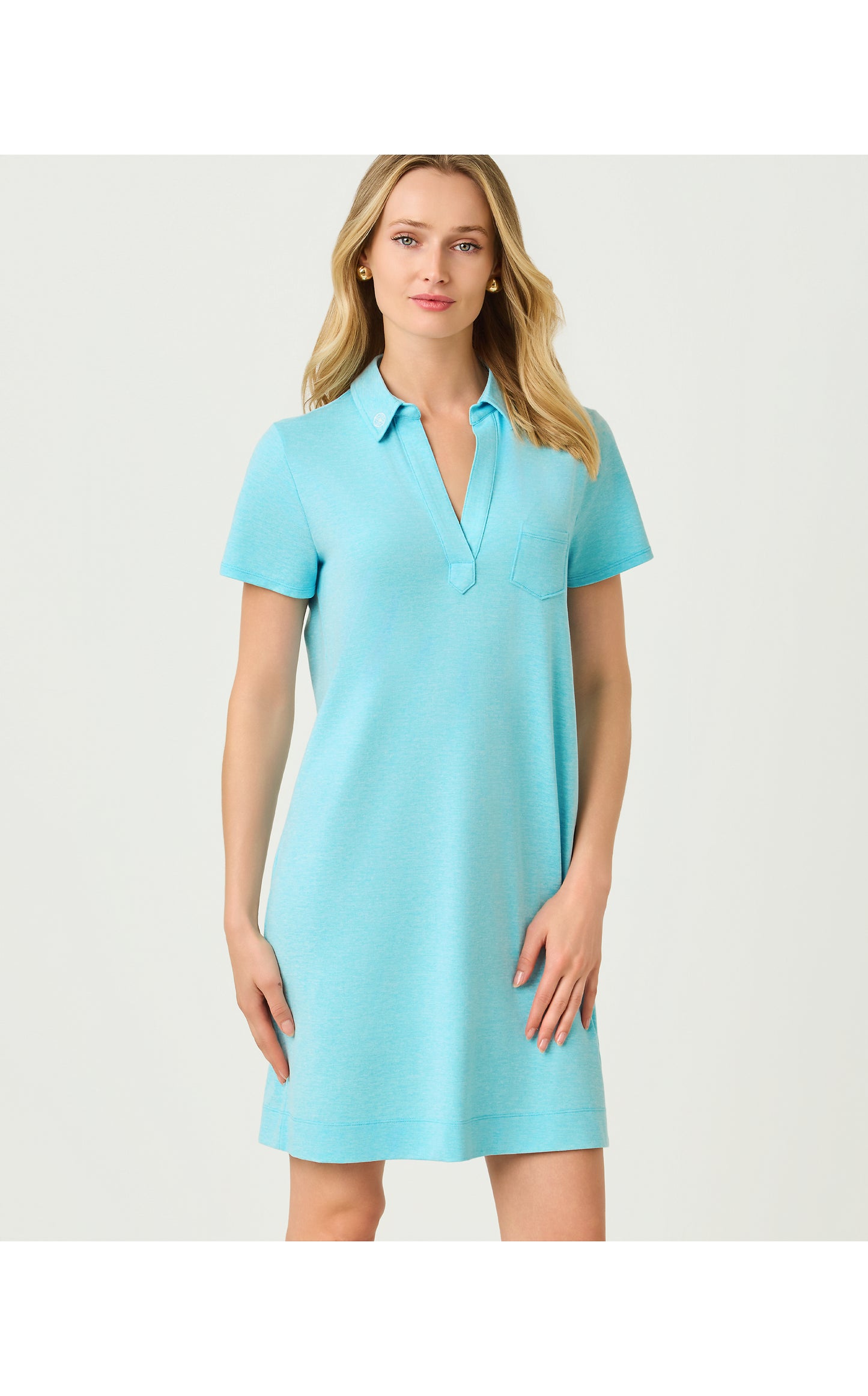 UPF50+ Dune Short Sleeve Dress - Heathered Capri Blue