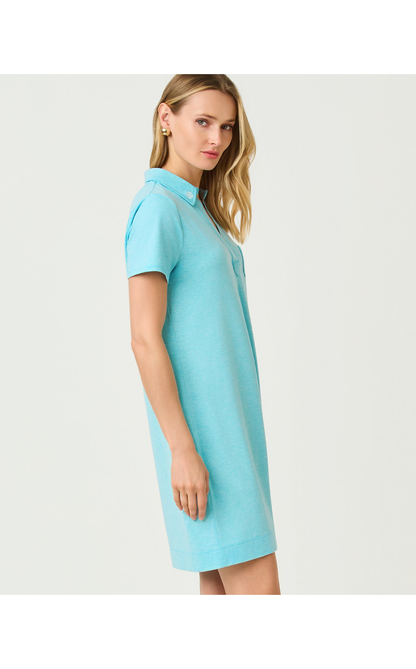 UPF50+ Dune Short Sleeve Dress - Heathered Capri Blue