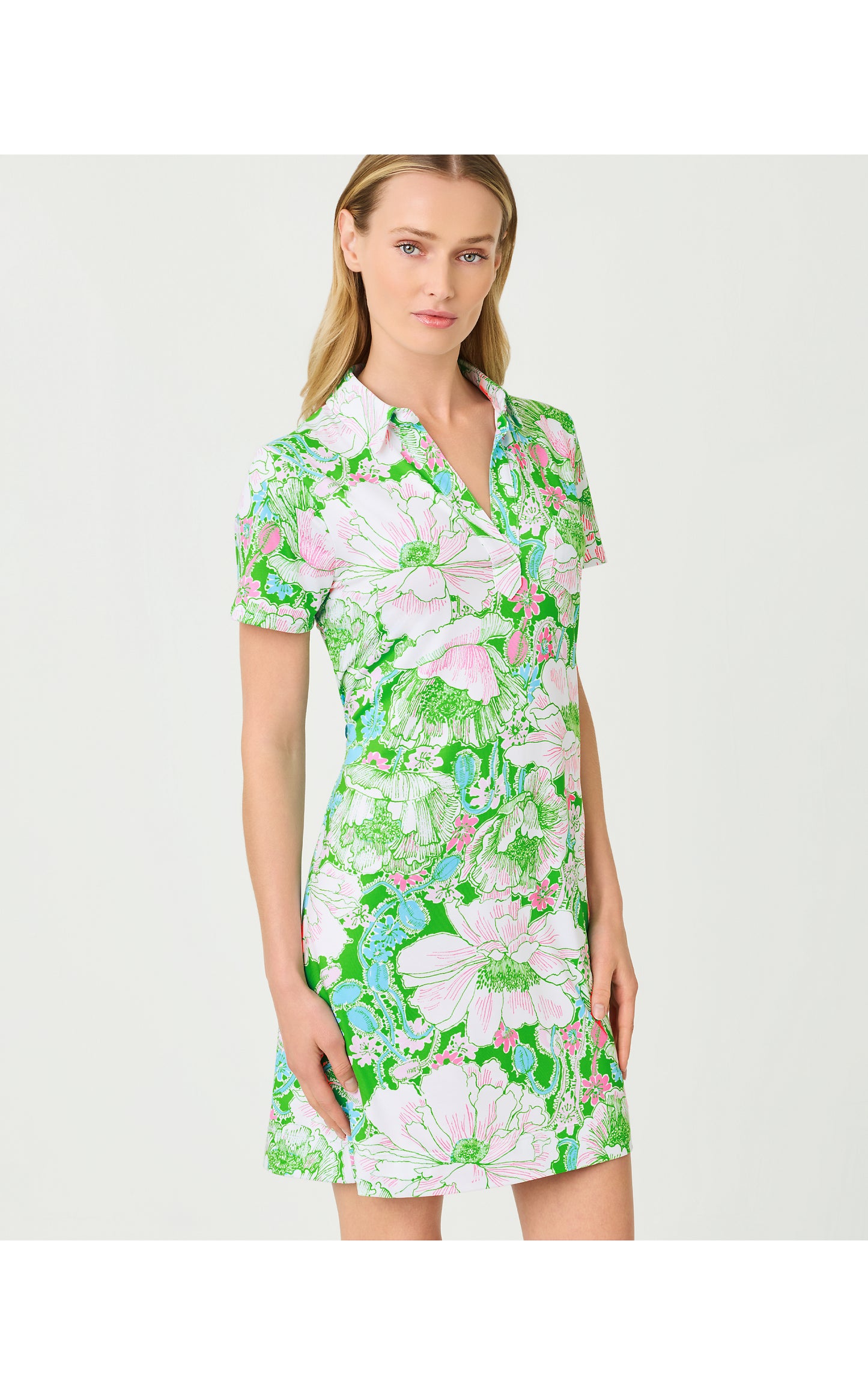UPF50+ Dune Short Sleeve Dress - Putting Green Poppyland