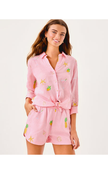 Elodey Linen Short - Conch Shell Pink Happy Hour