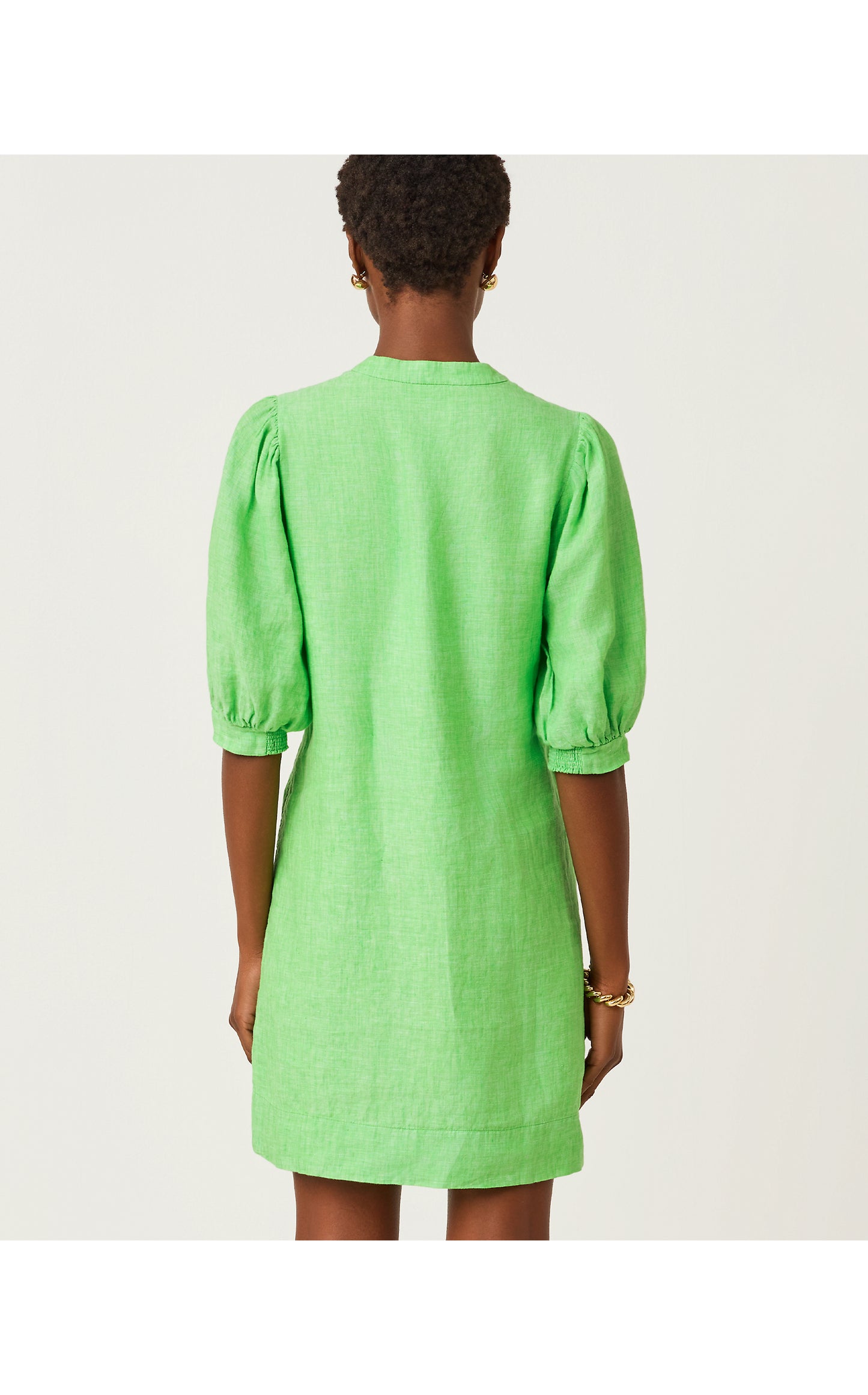 Mialeigh Elbow Sleeve Linen Dress - Putting Green X Resort White