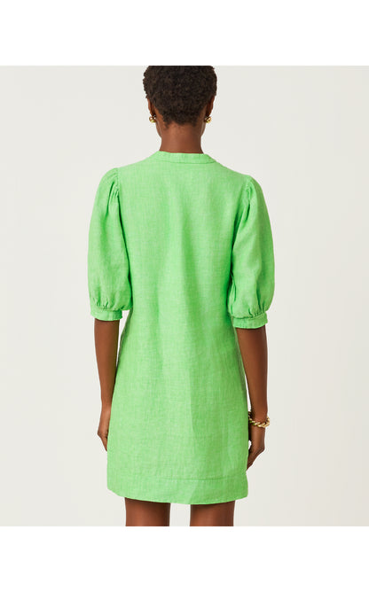 Mialeigh Elbow Sleeve Linen Dress - Putting Green X Resort White