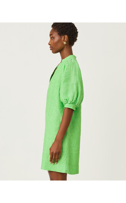 Mialeigh Elbow Sleeve Linen Dress - Putting Green X Resort White