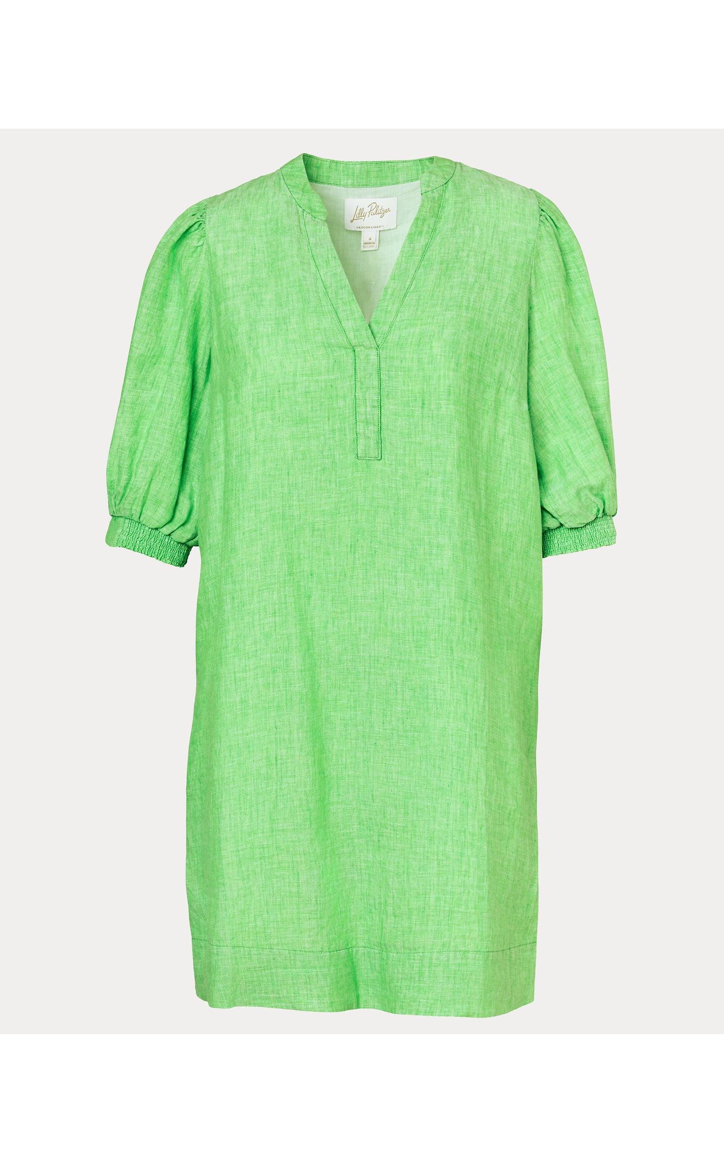 Mialeigh Elbow Sleeve Linen Dress - Putting Green X Resort White