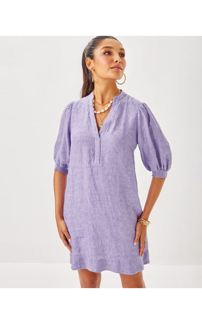 Mialeigh Elbow Sleeve Linen Dress - Tropicalia Purple X Resort White