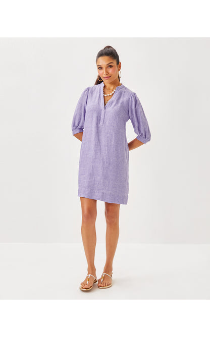 Mialeigh Elbow Sleeve Linen Dress - Tropicalia Purple X Resort White