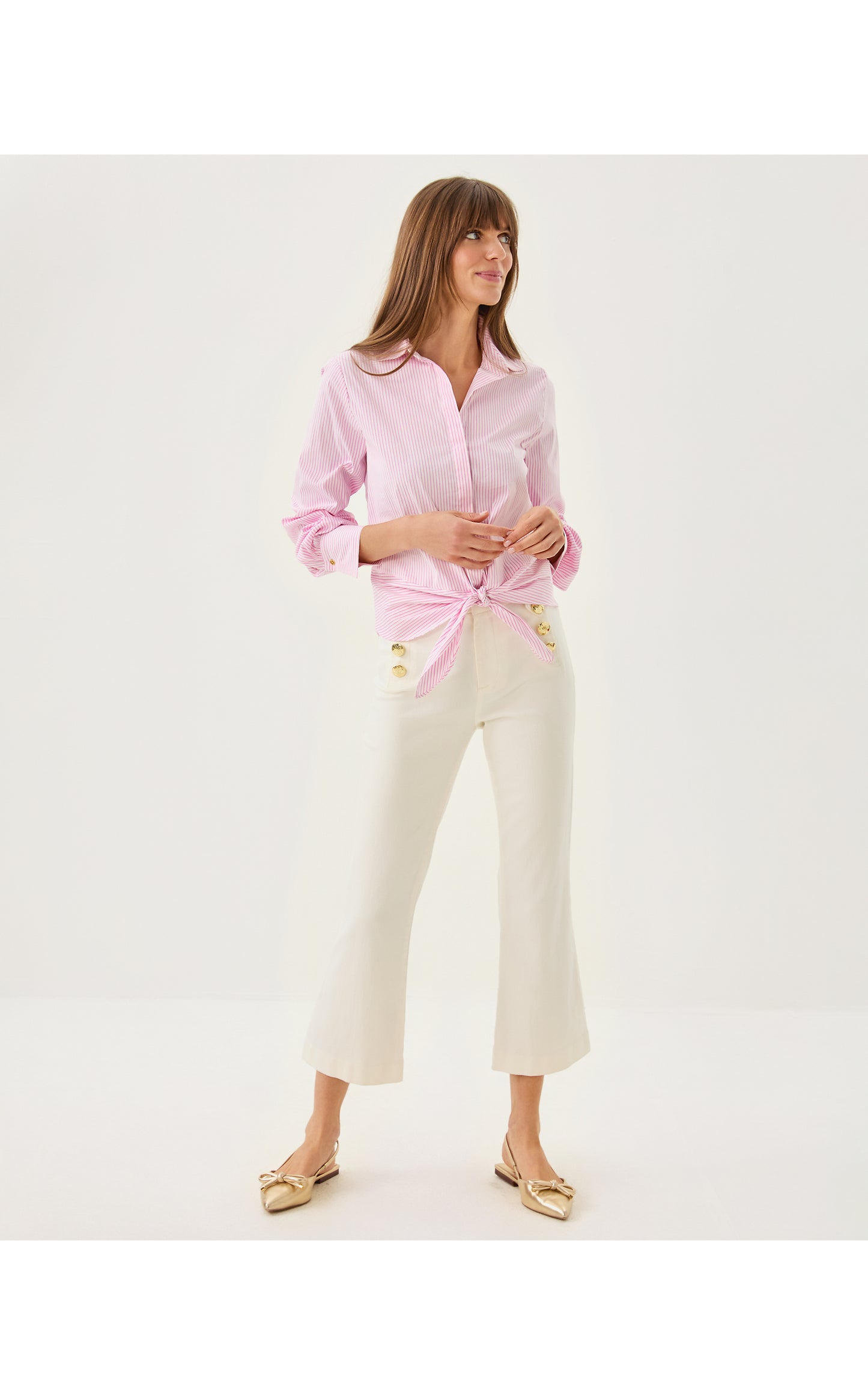 The Tie Lilly Shirt - Conch Shell Pink Shadow Shirting Stripe