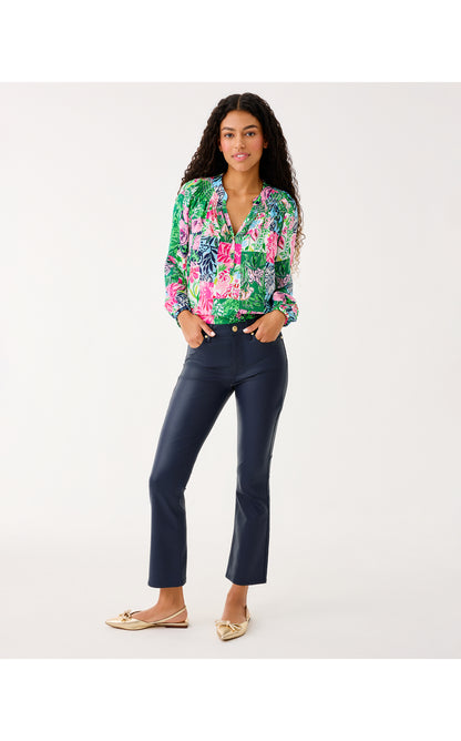 Liza Coated Crop Flare Pant - Low Tide Navy