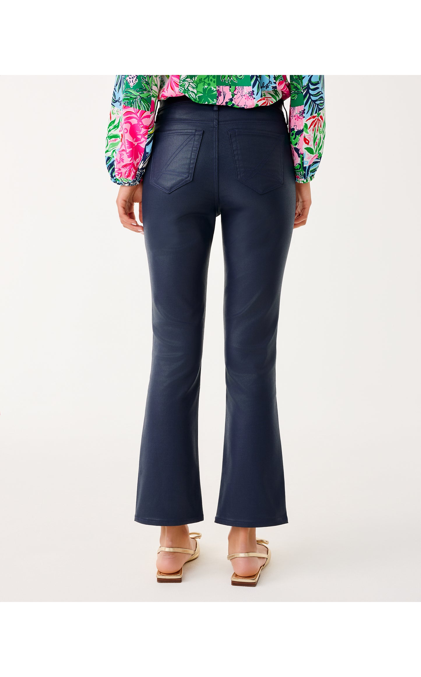 Liza Coated Crop Flare Pant - Low Tide Navy