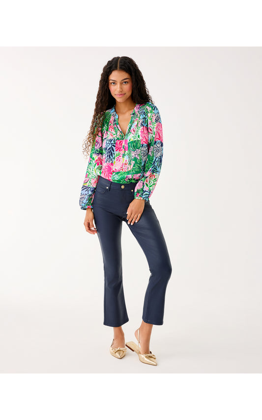 Liza Coated Crop Flare Pant - Low Tide Navy