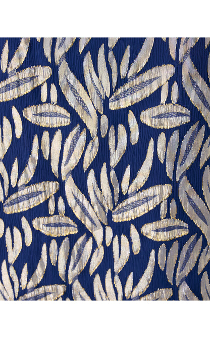 Giana Long Sleeve Silk Top - Low Tide Navy Leafy Babe Metallic Silk Clip