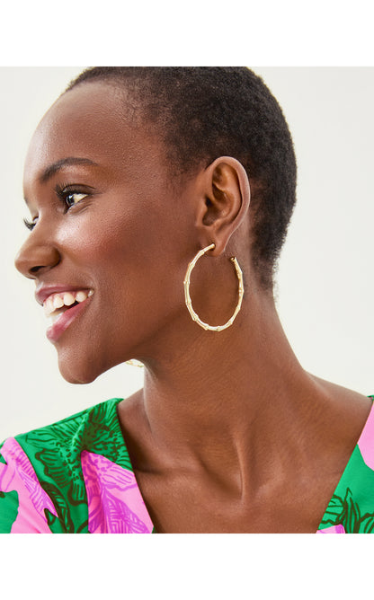 Bamboo Forest Hoop Earrings - Gold Metallic