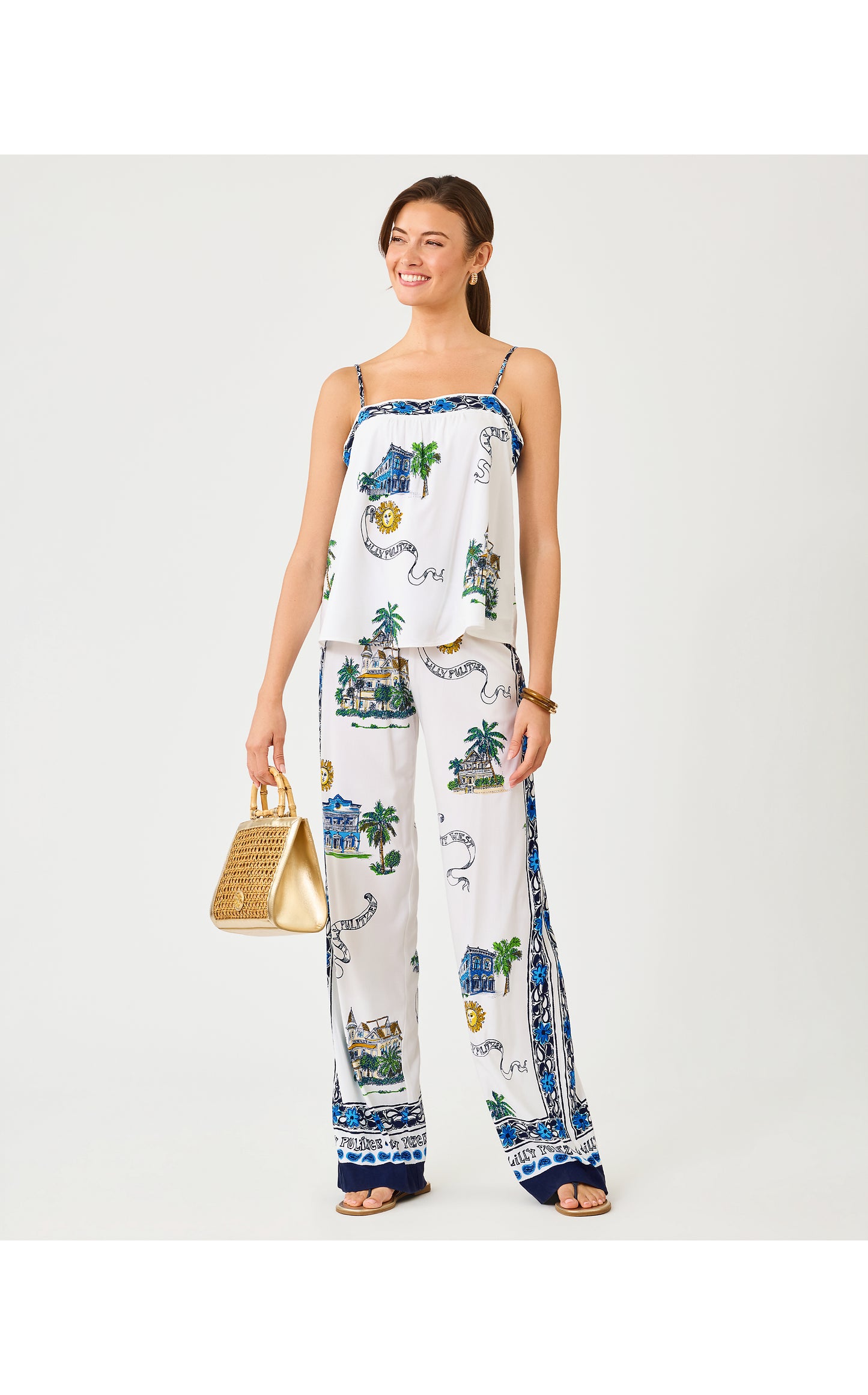 Bal Harbour Stretch Palazzo - Coconut Key West Toile Engineered Pant