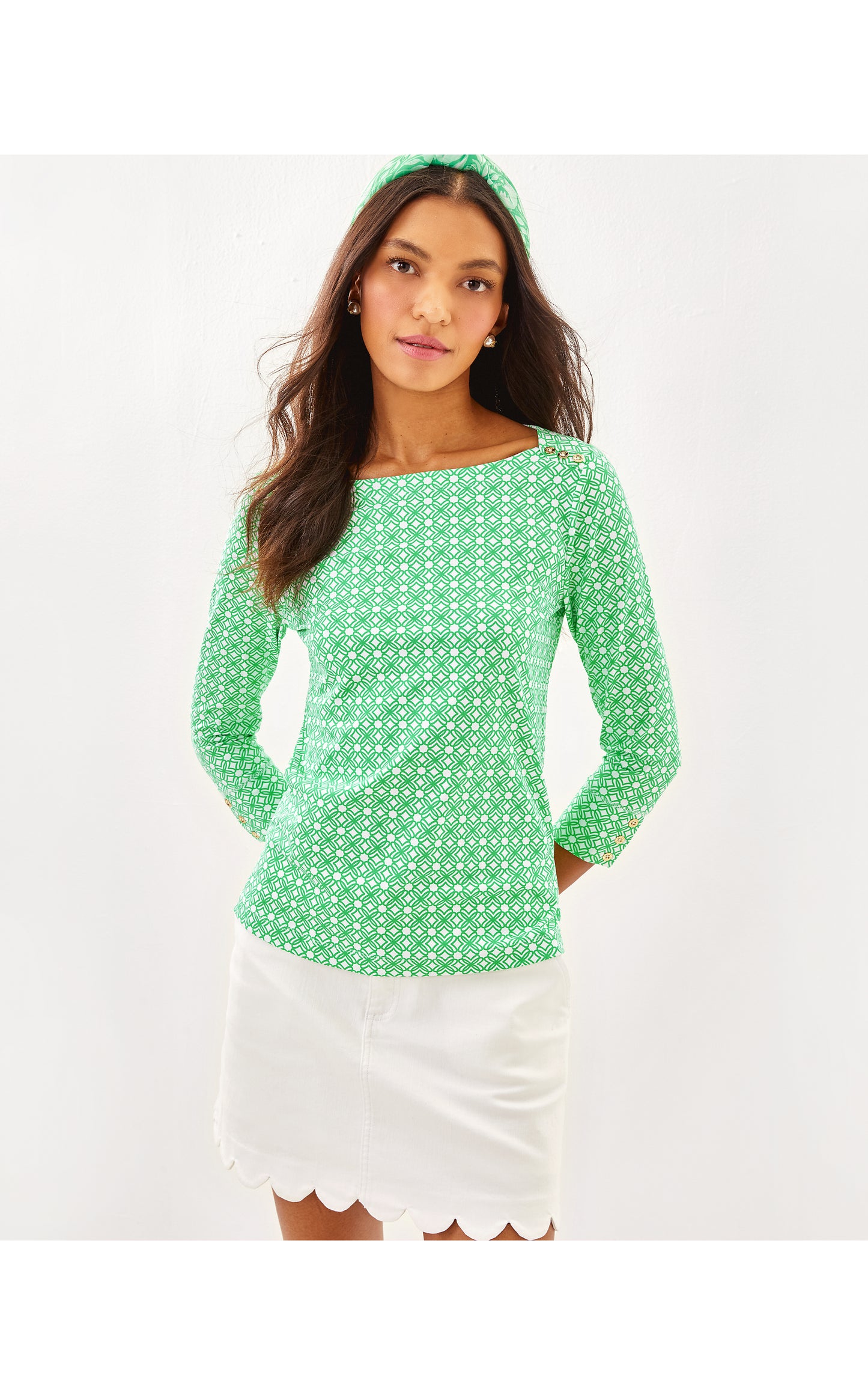 UPF50+ Callison Top - Fauna Green x Resort White Butterfly Pattern