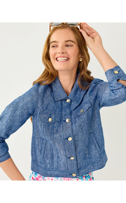 Seaspray Linen Jacket - Starlight Navy X Resort White