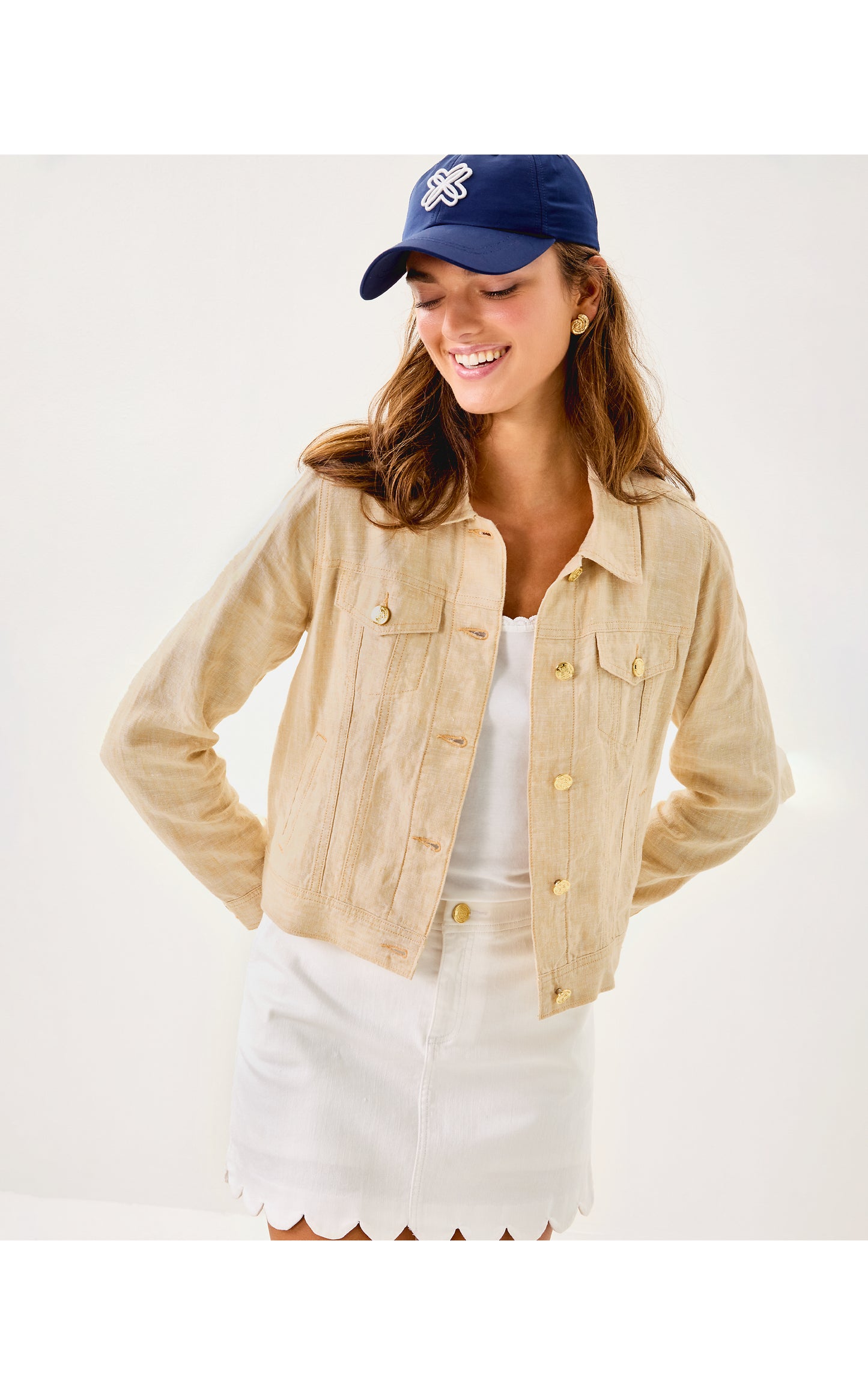 Seaspray Linen Jacket - Wicker Tan X Resort White