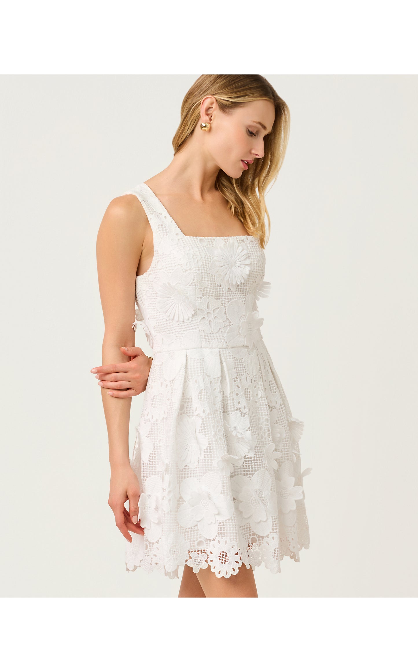 Cindy Skirted Romper - Resort White Passion Flower 3D Lace