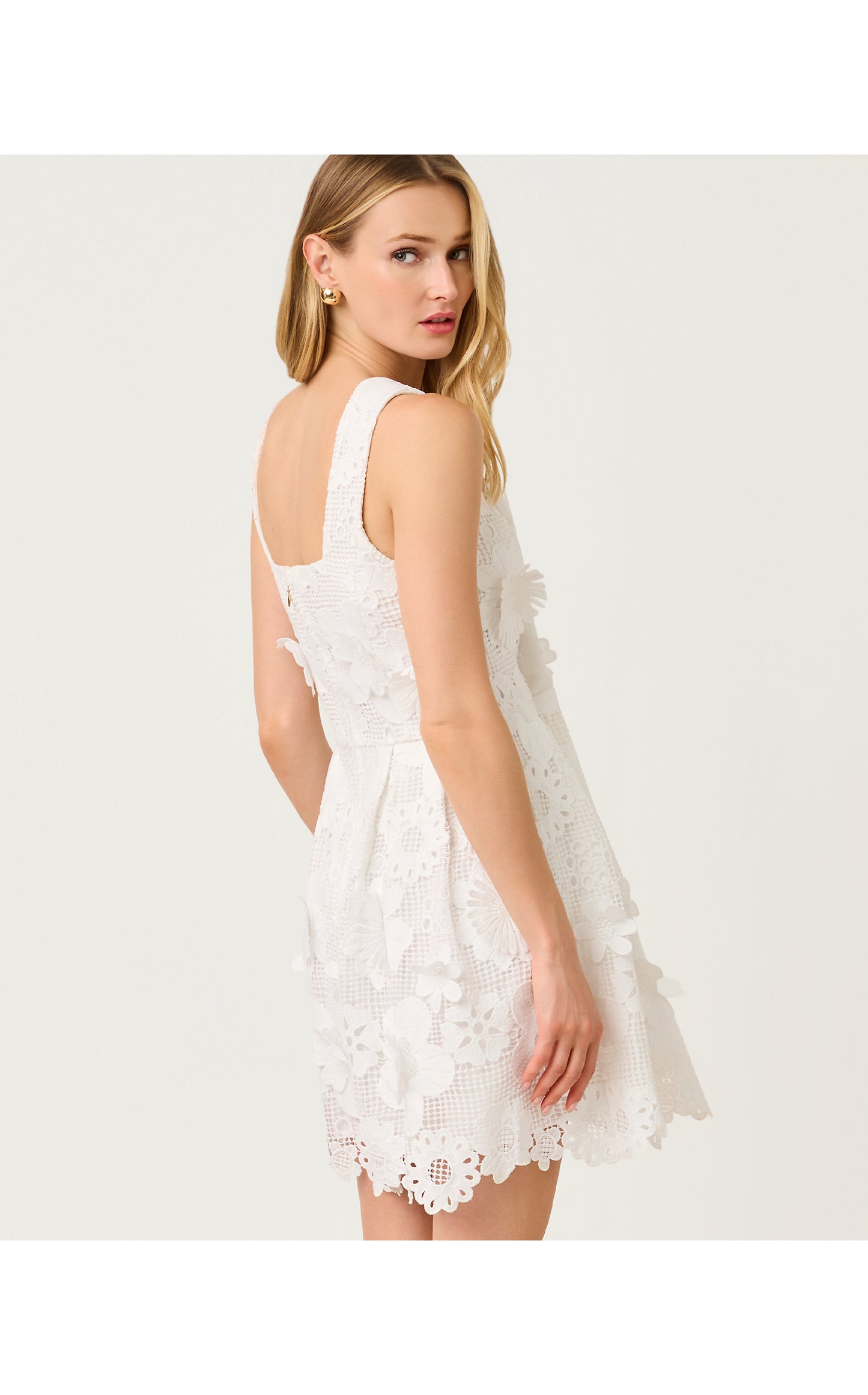 Cindy Skirted Romper - Resort White Passion Flower 3D Lace