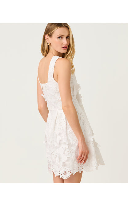 Cindy Skirted Romper - Resort White Passion Flower 3D Lace