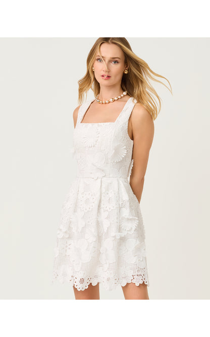 Cindy Skirted Romper - Resort White Passion Flower 3D Lace