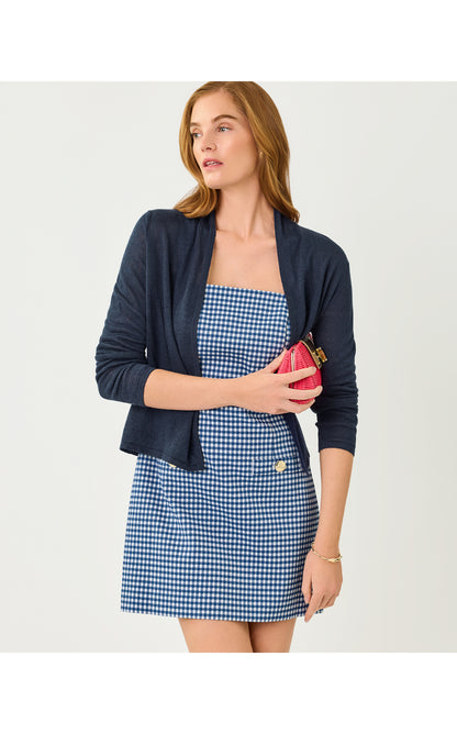 Veda Skirted Romper - Starlight Navy Gingham Stretch Jacquard