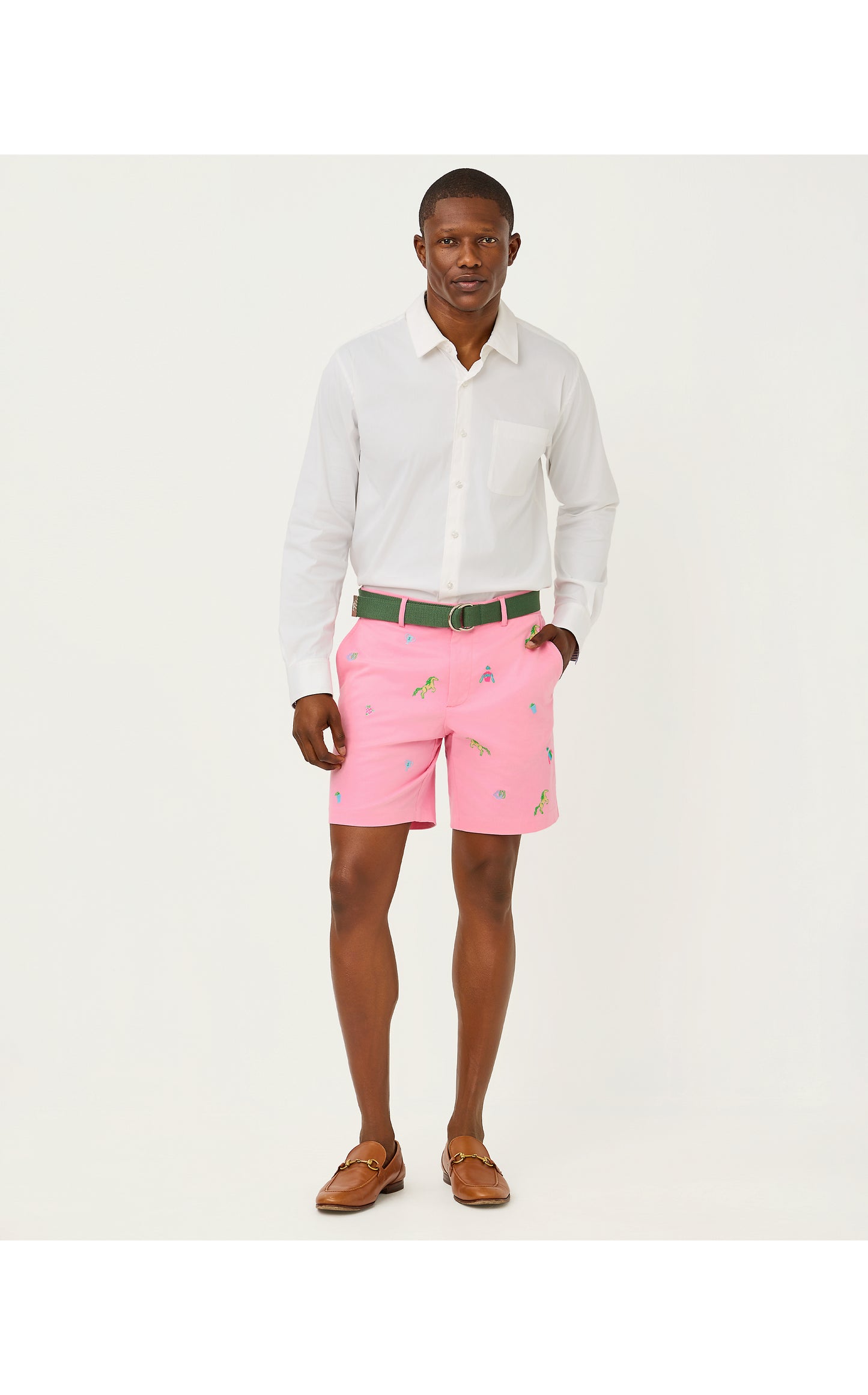 Mens Stuff Volk Stretch Short - Conch Shell Pink Derby Ditsy Embroidery