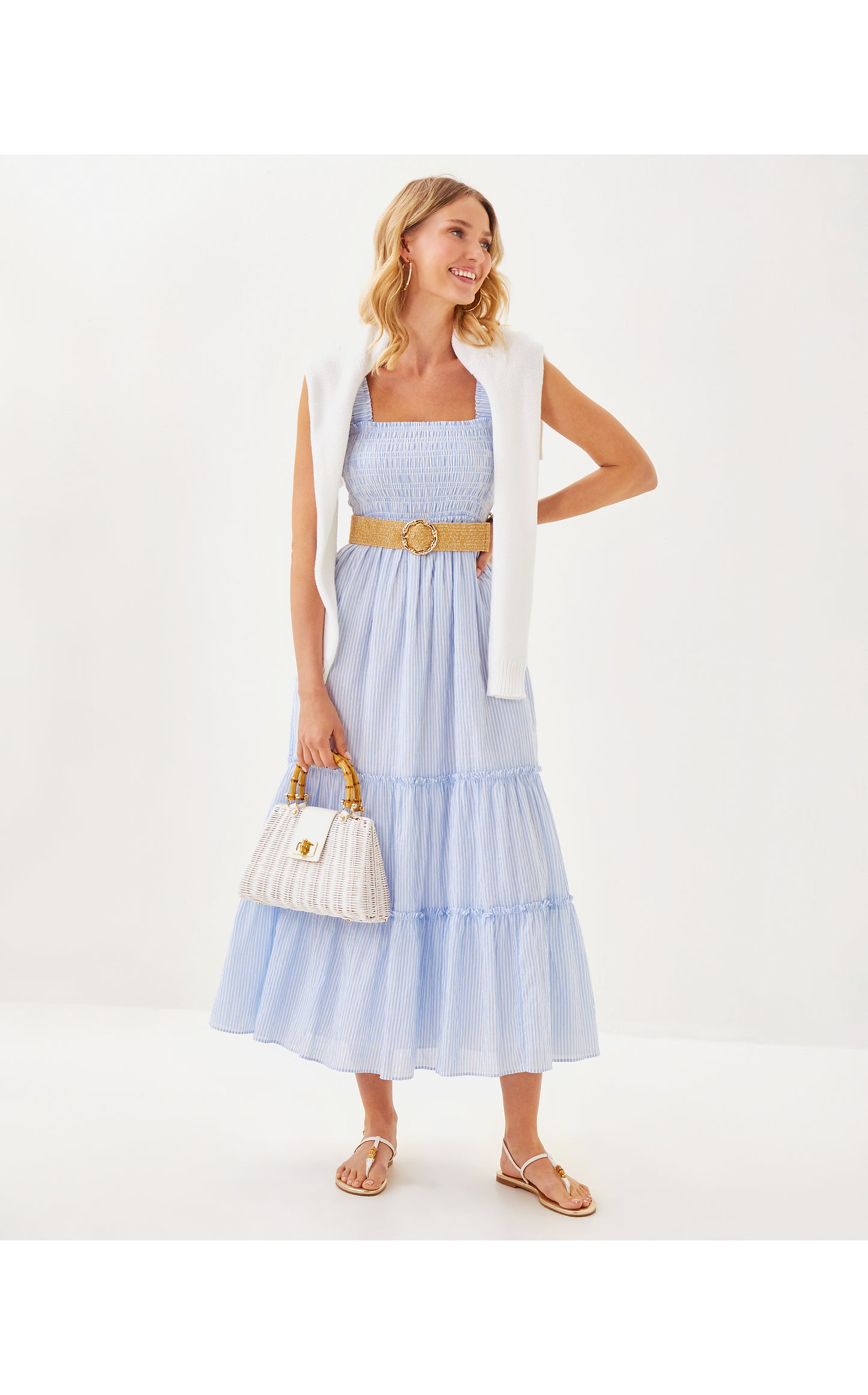 Hadly Smocked Maxi Dress - Jacaranda Blue Ltwt Oxford Stripe