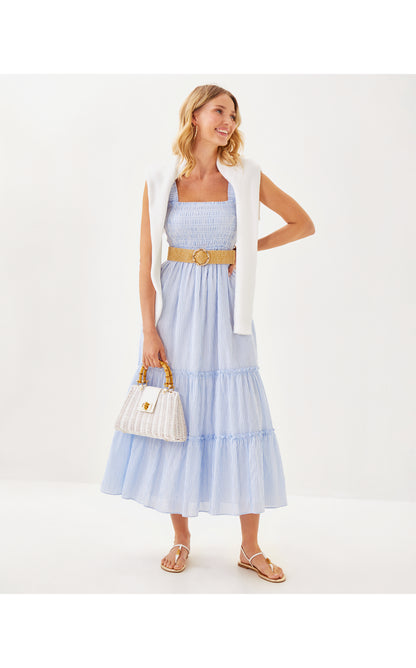 Hadly Smocked Maxi Dress - Jacaranda Blue Ltwt Oxford Stripe