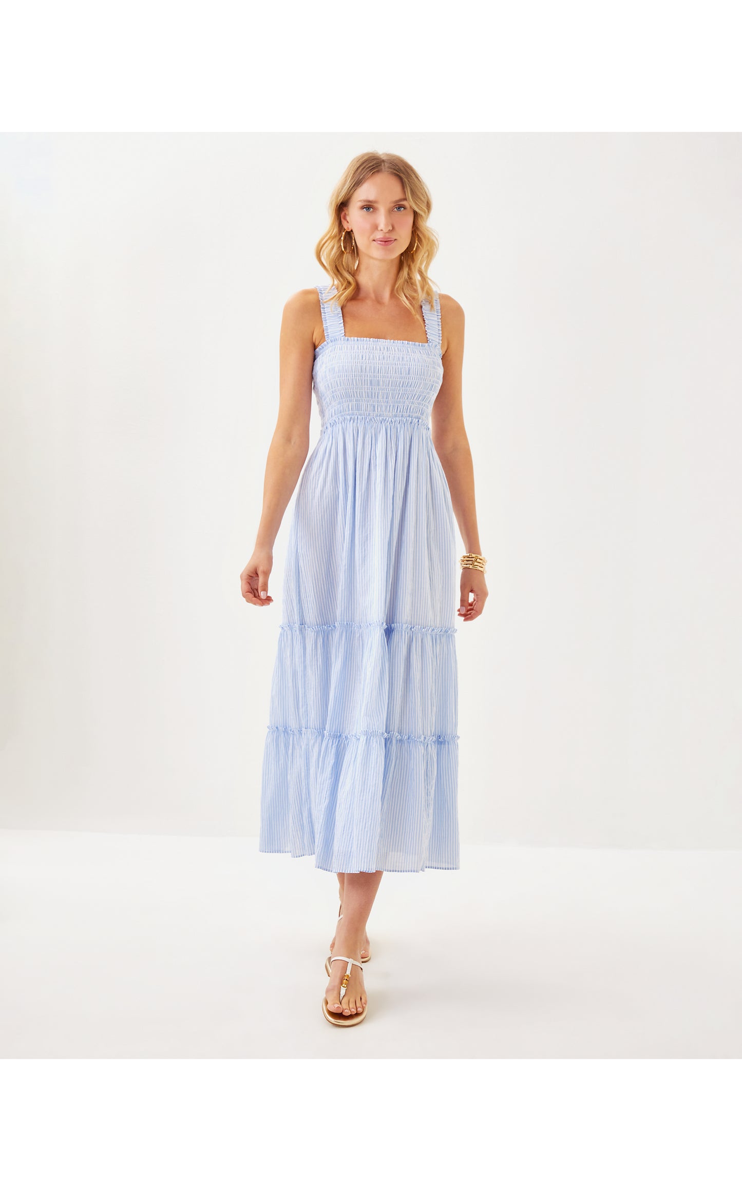 Hadly Smocked Maxi Dress - Jacaranda Blue Ltwt Oxford Stripe