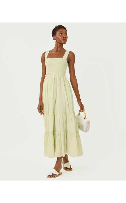 Hadly Smocked Maxi Dress - Pistachio Macaron X Conch Shell Pink Ltwt Oxford Stripe
