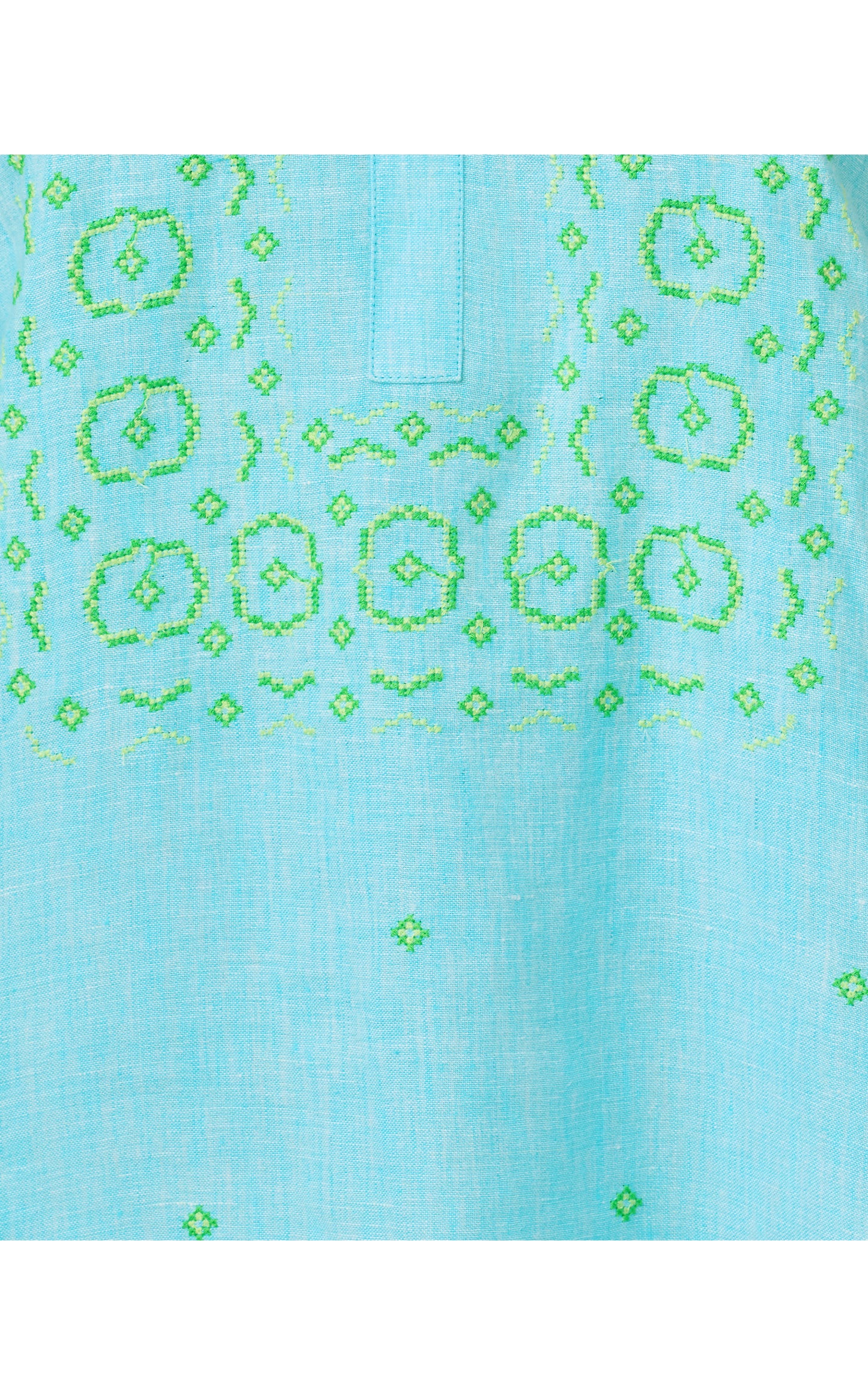 Mialeigh Elbow Sleeve Linen Dress - Capri Blue X Resort White