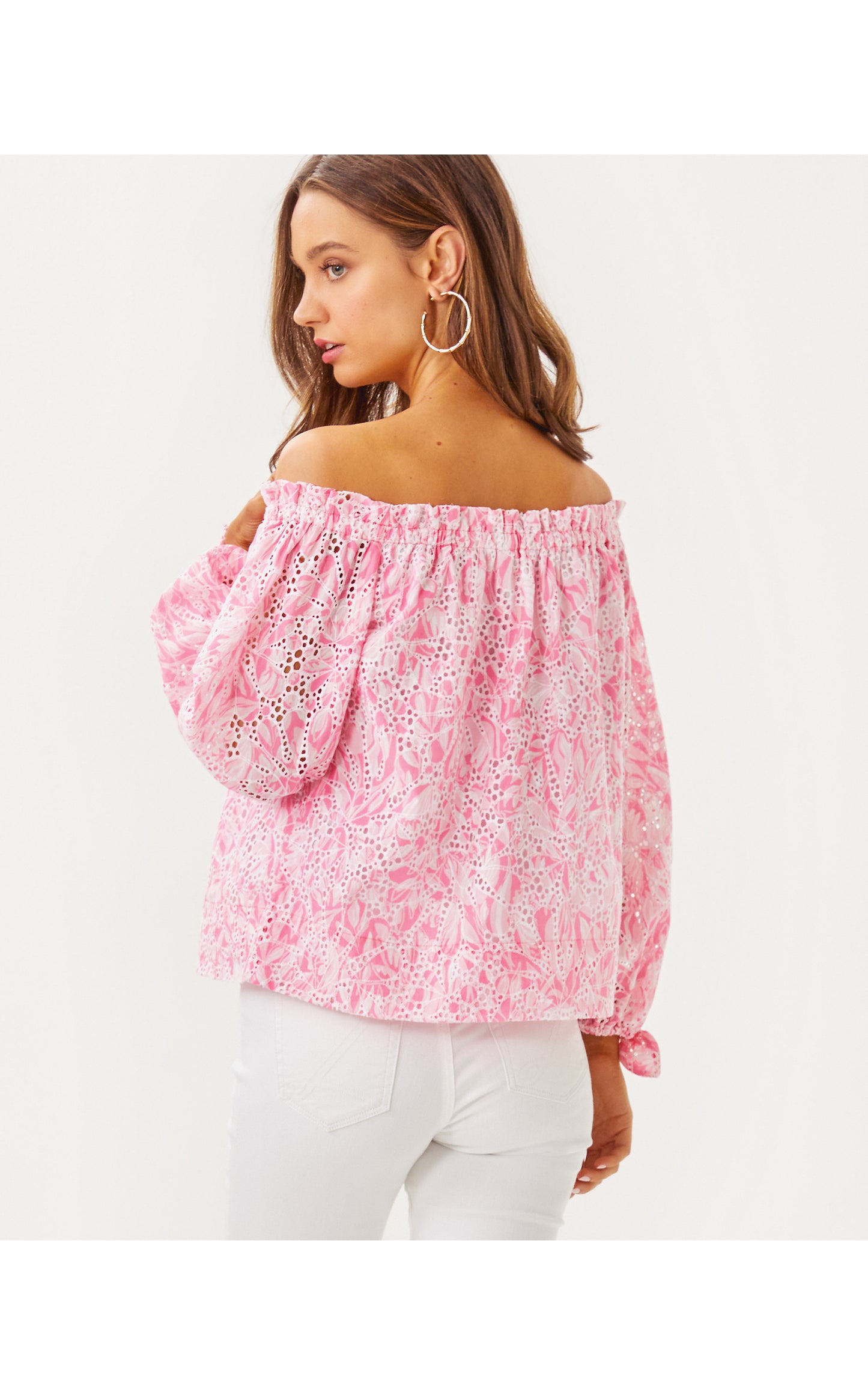 Jamielynn Long Sleeve Off the Shoulder Top - Rousseau Pink Tulip To Tango