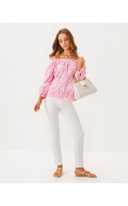 Jamielynn Long Sleeve Off the Shoulder Top - Rousseau Pink Tulip To Tango