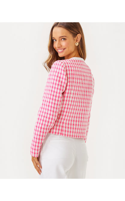 Rohana Boucle Shift Jacket- Rousseau Pink Charming Check Boucle
