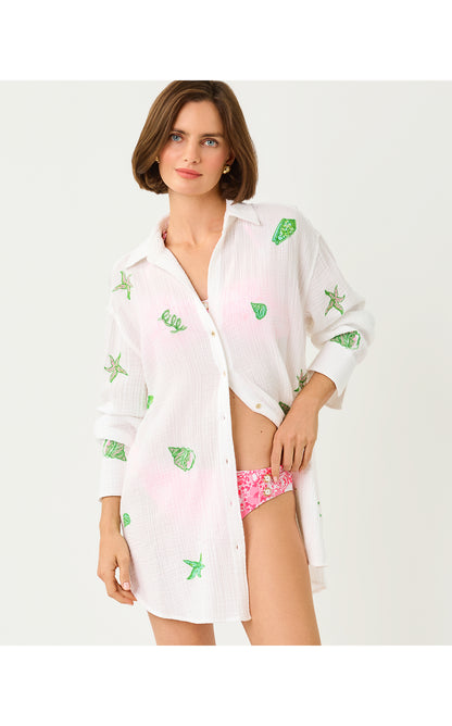Kwitney Long-Sleeve Coverup - Resort White Ship To Shore Embroidery
