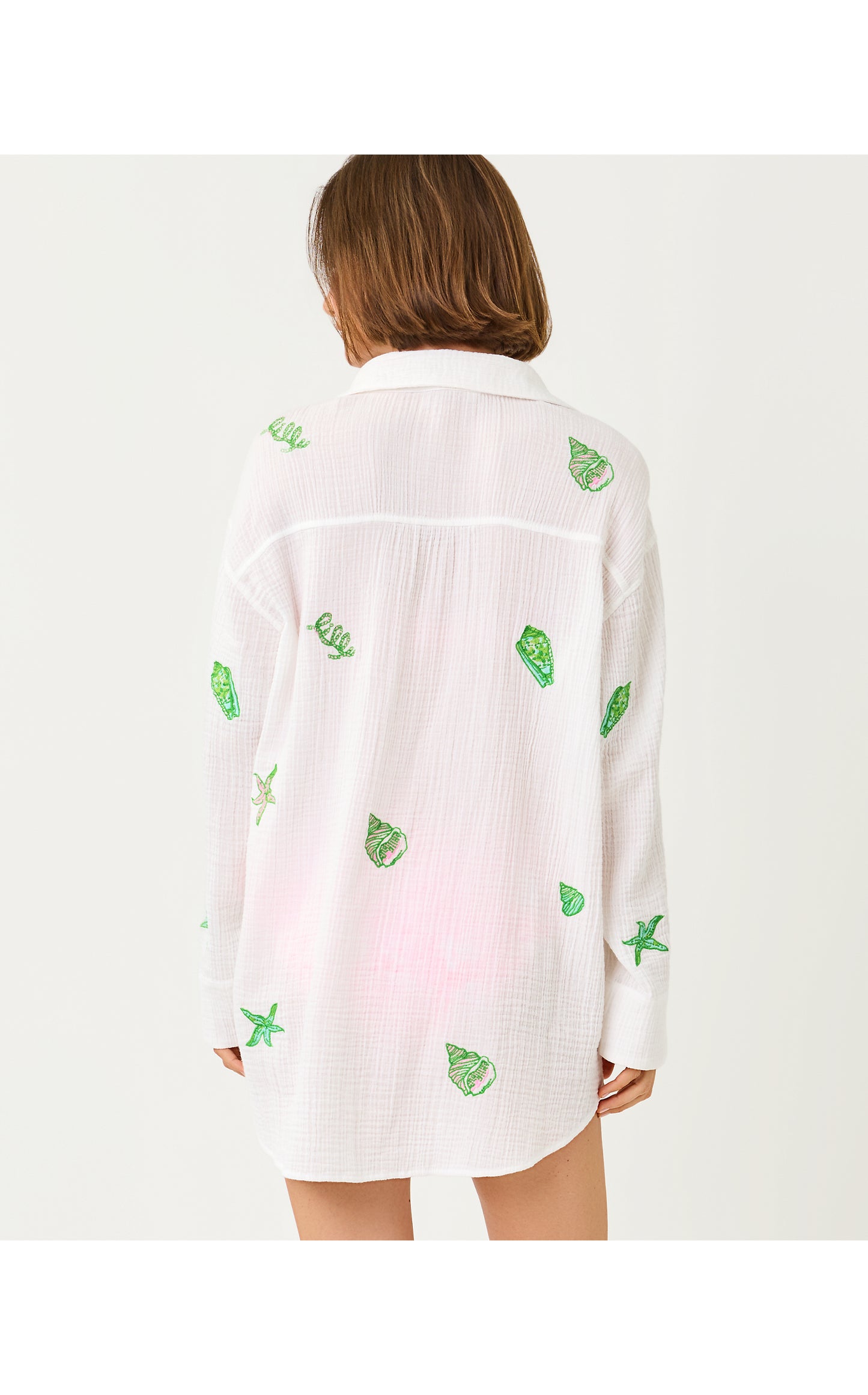 Kwitney Long-Sleeve Coverup - Resort White Ship To Shore Embroidery