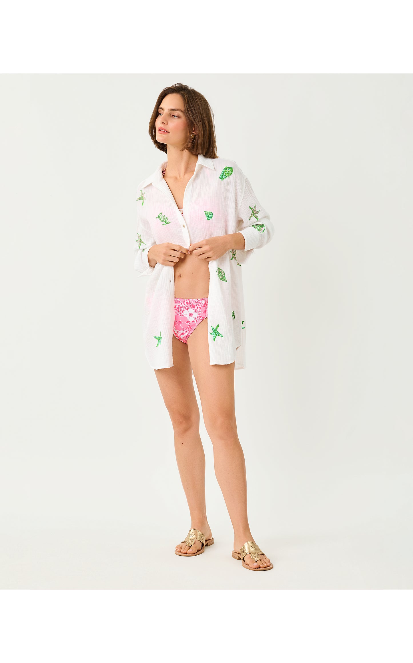 Kwitney Long-Sleeve Coverup - Resort White Ship To Shore Embroidery