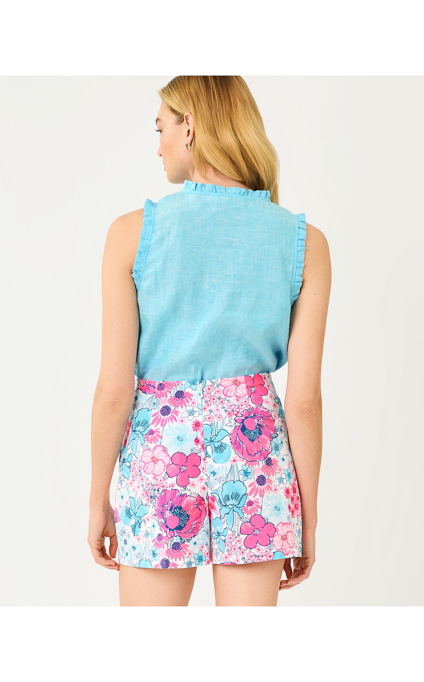 Kavalla Sleeveless Ruffle Top - Capri Blue X Resort White
