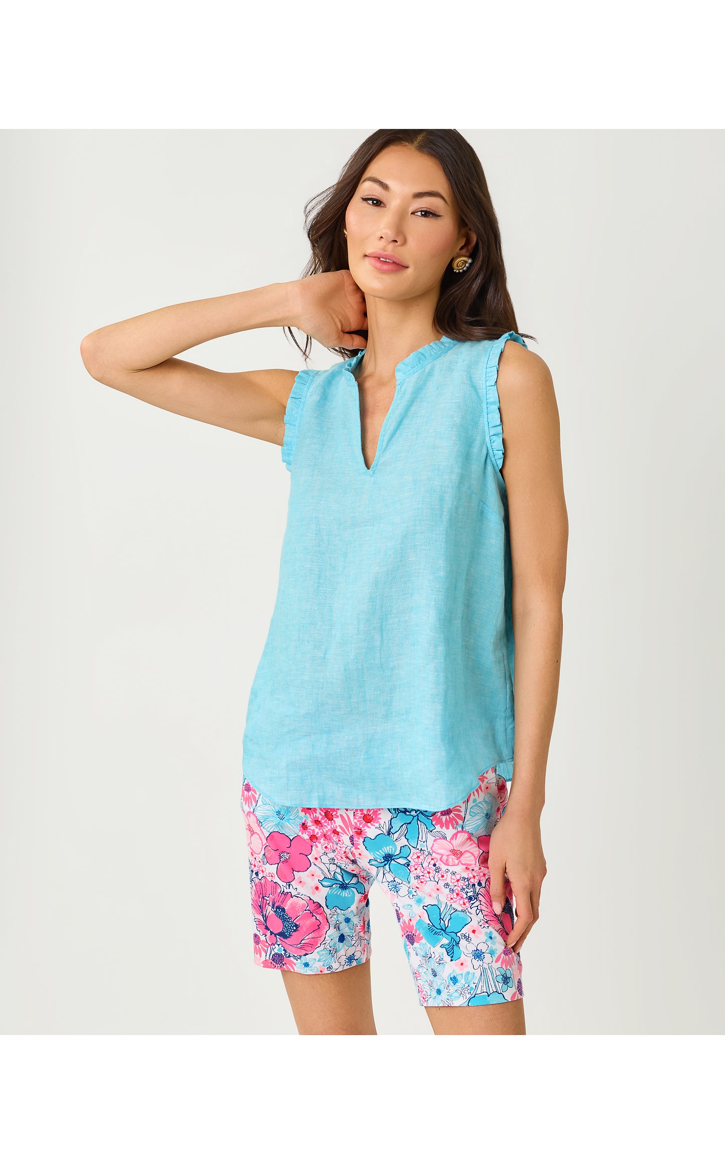 Kavalla Sleeveless Ruffle Top - Capri Blue X Resort White